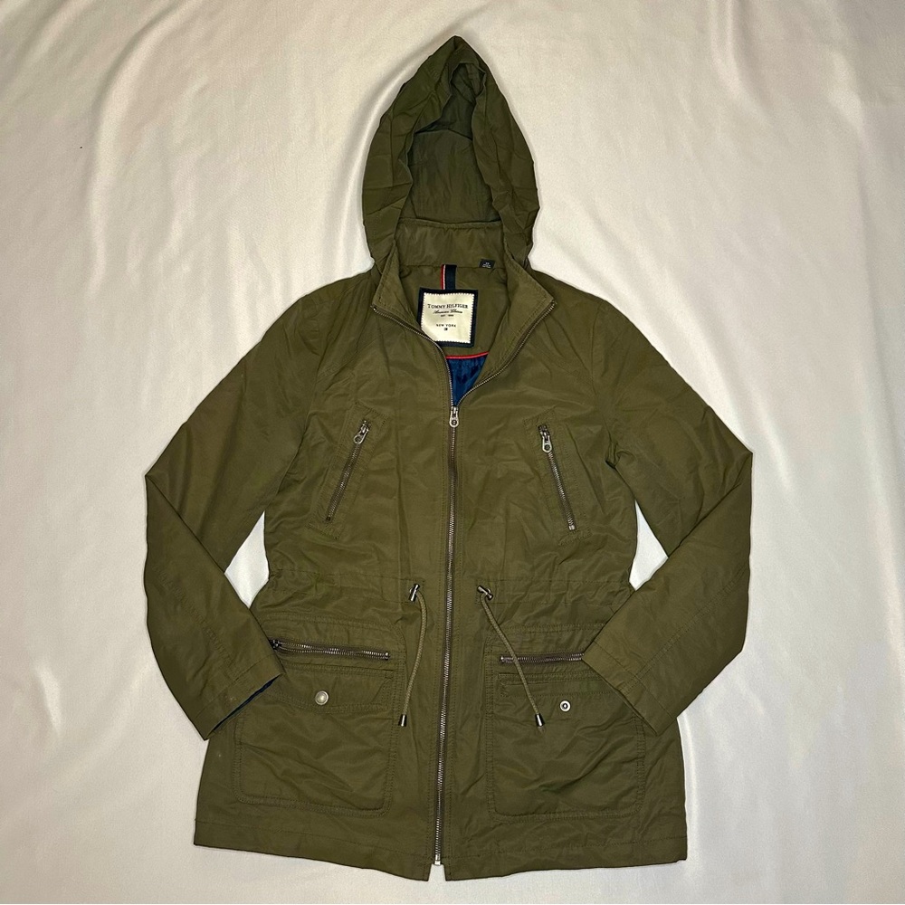 Tommy Hilfiger Army Green Hooded Zipper Jacket Vintage Size Extra Small